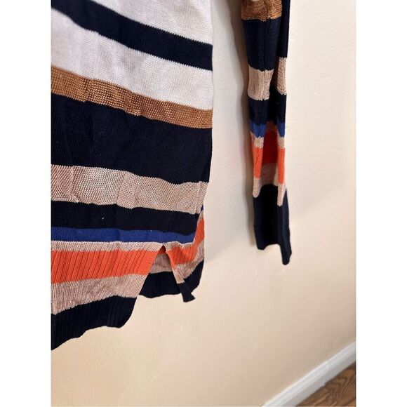 Chicos Blue and Tan Pull Over Stripe Sweater Size Medium New - Picture 2 of 6